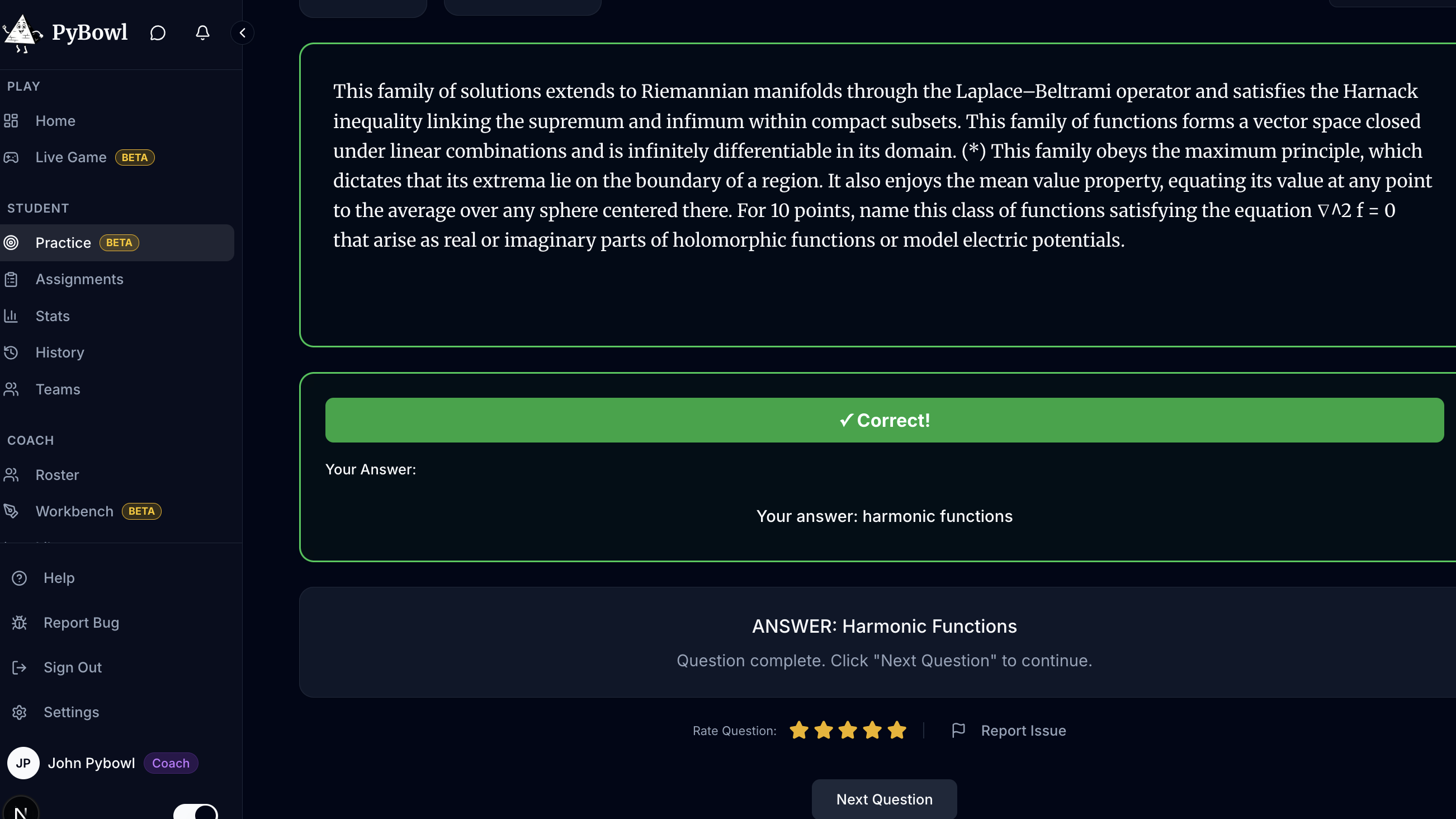 Student practice interface screenshot